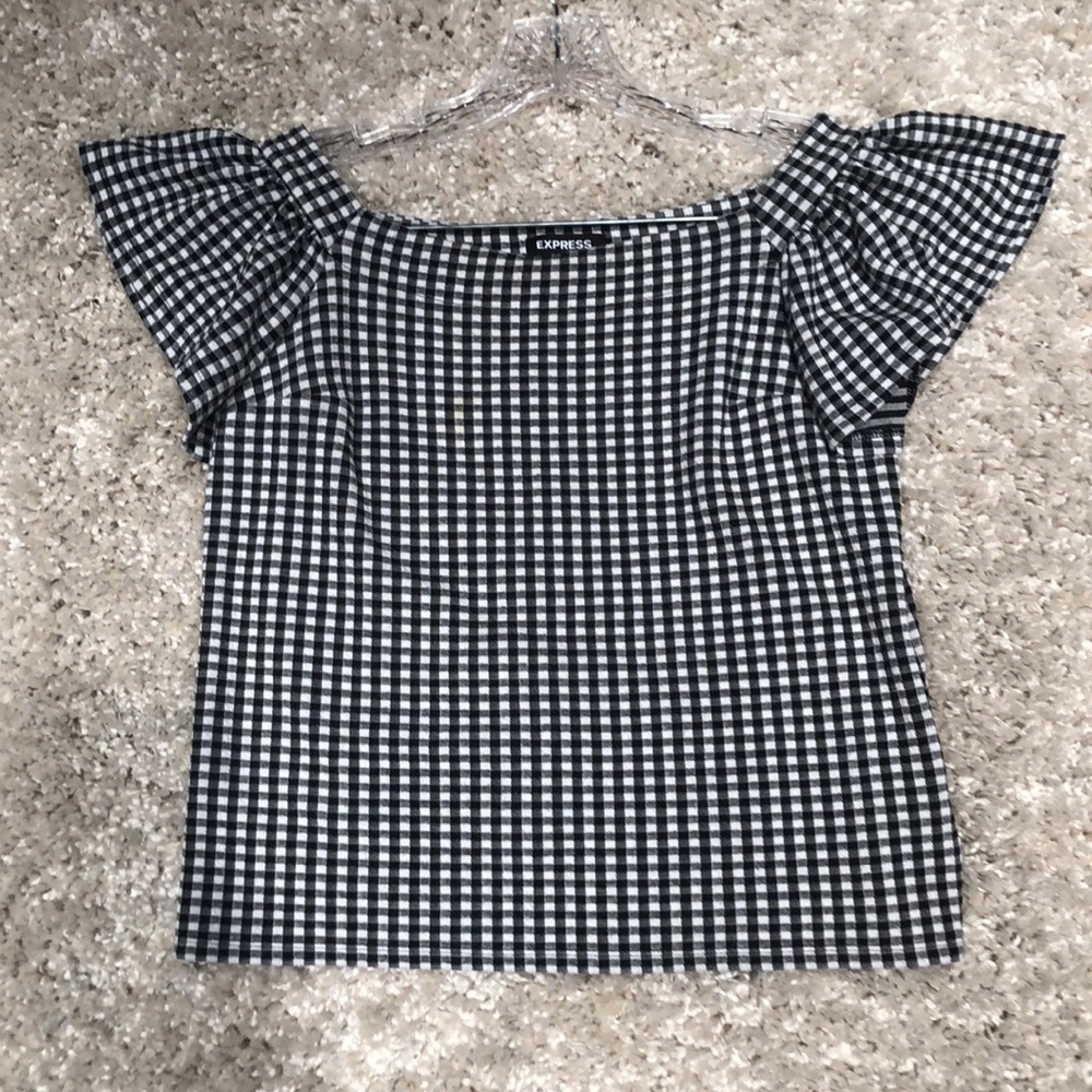 EXPRESS Buffalo Plaid squares short sleeve top